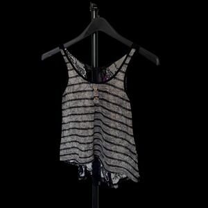 Y2K Julie's Closet Gold Black Whimsigoth Metallic Lace Back Tie Henley Tank M